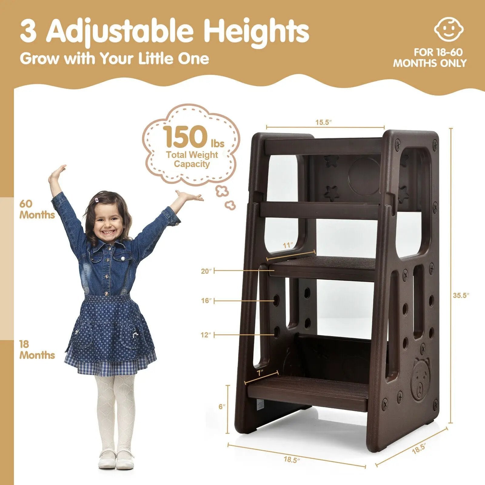 Kids Kitchen Step Stool with Double Safety Rails by DirectDeals