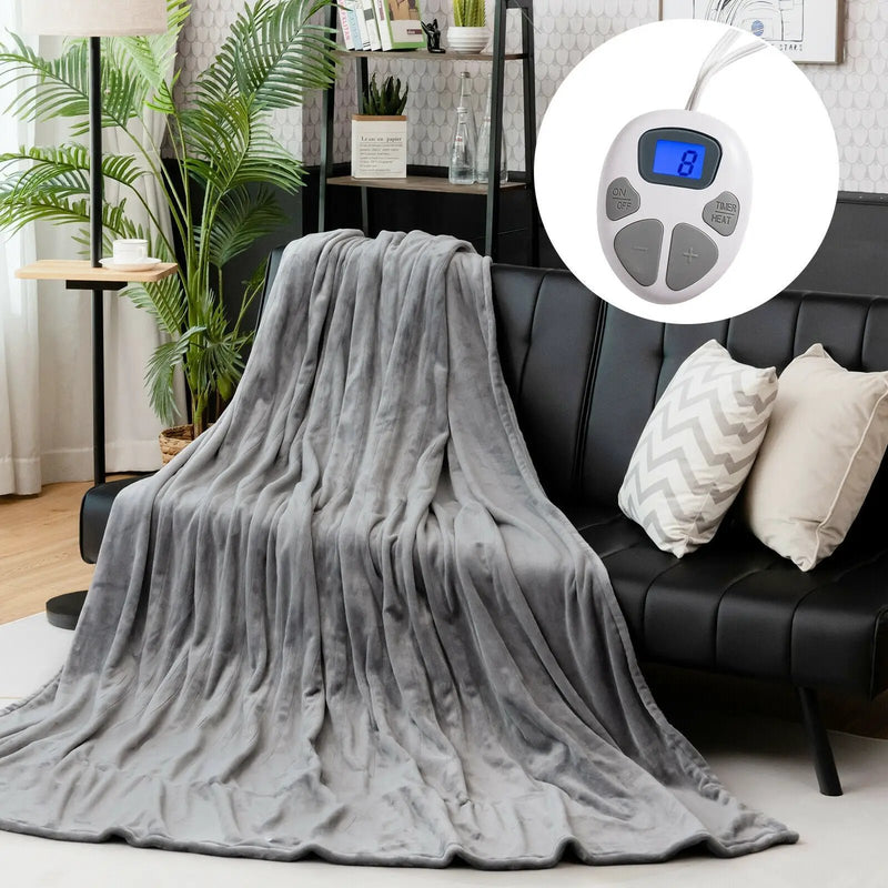 62 x 84 Inch Flannel Heated Electric Blanket with 10 Heating Levels-Gray by DirectDeals