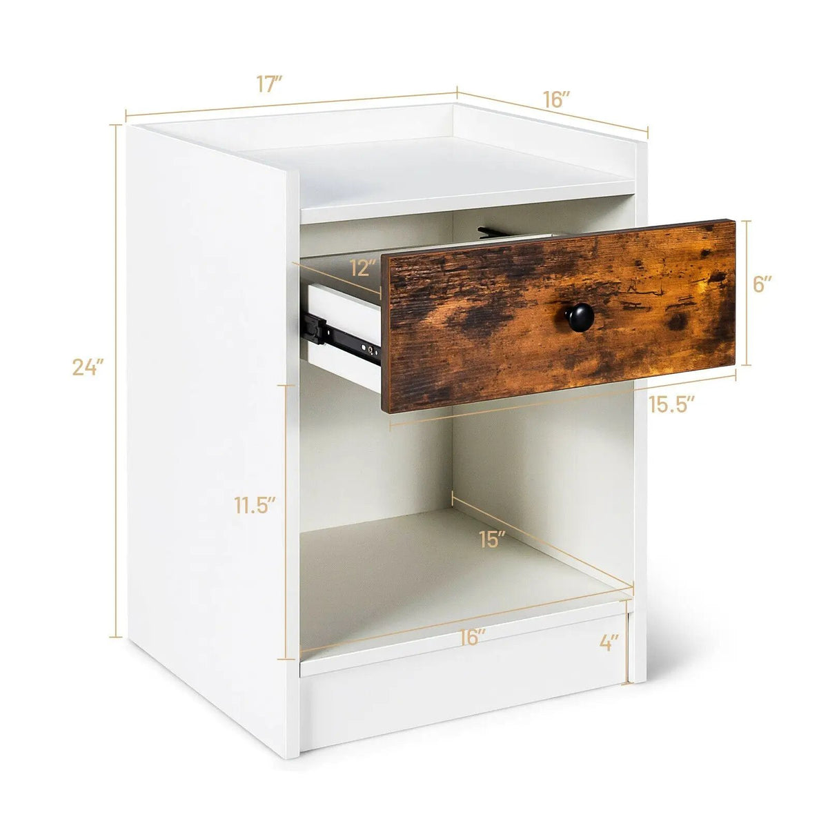 Set of 2 Nightstand with Drawer Cabinet End Side Table Raised Top, photo 5 of 10
