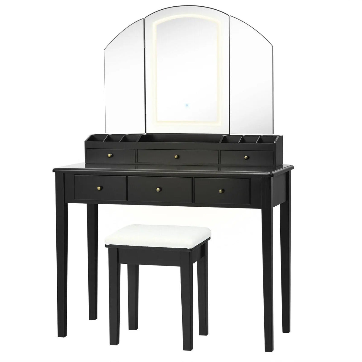 Vanity Table Stool Set with Large Tri-folding Lighted Mirror, photo 4 of 9