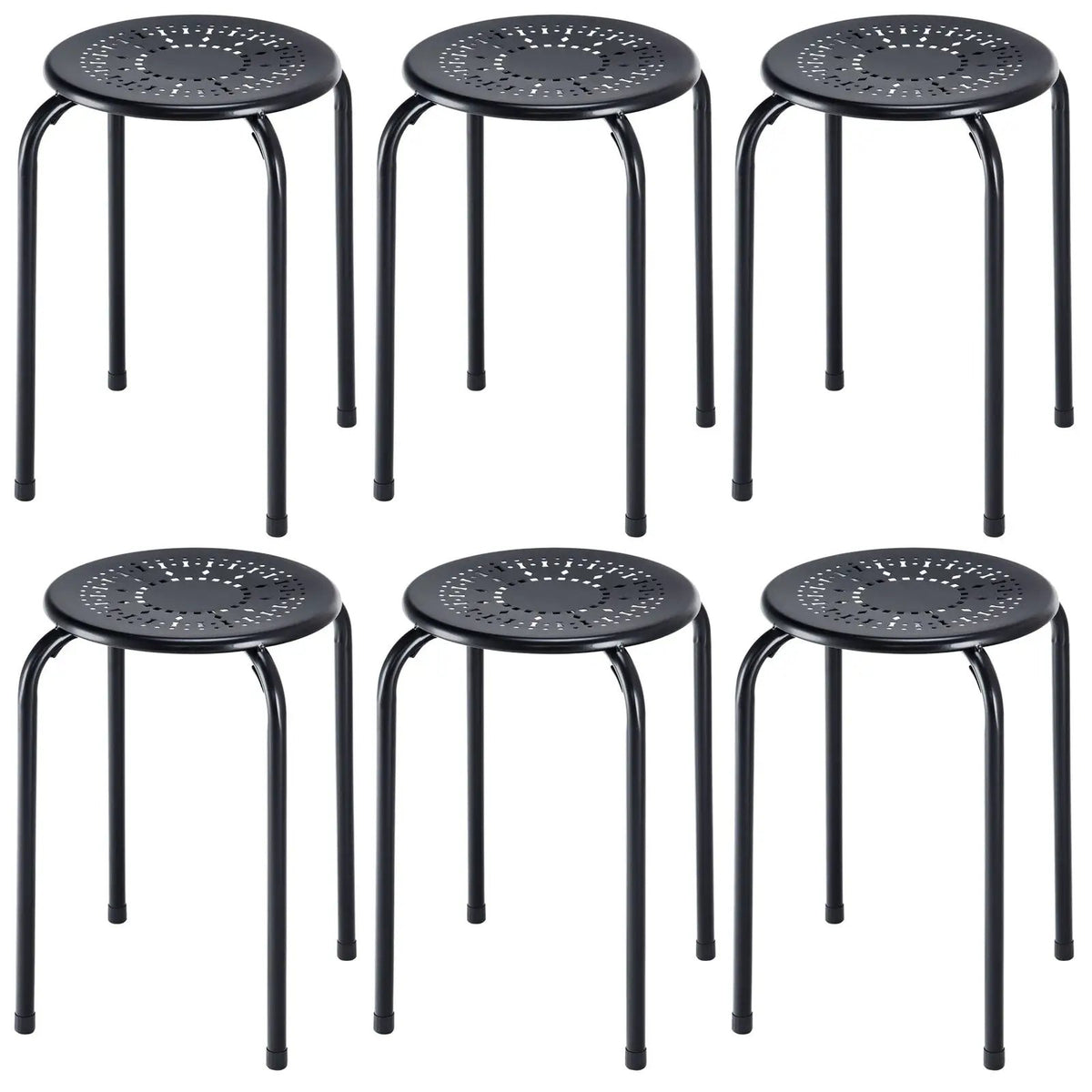 6-Pack Stackable Multifunctional Daisy Design Backless Round Metal Stool Set, photo 3 of 9