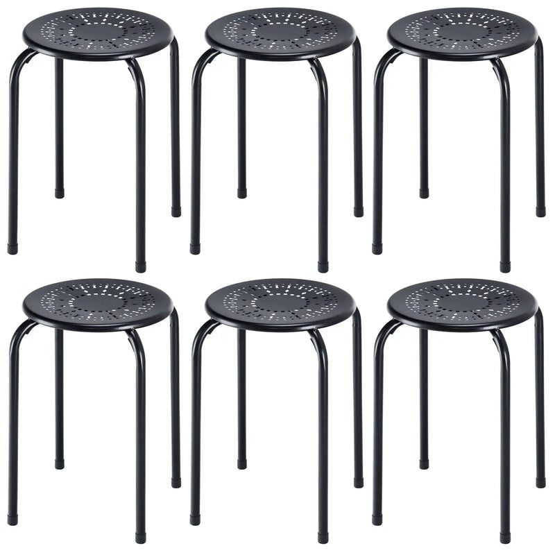 6-Pack Stackable Multifunctional Daisy Design Backless Round Metal Stool Set by DirectDeals