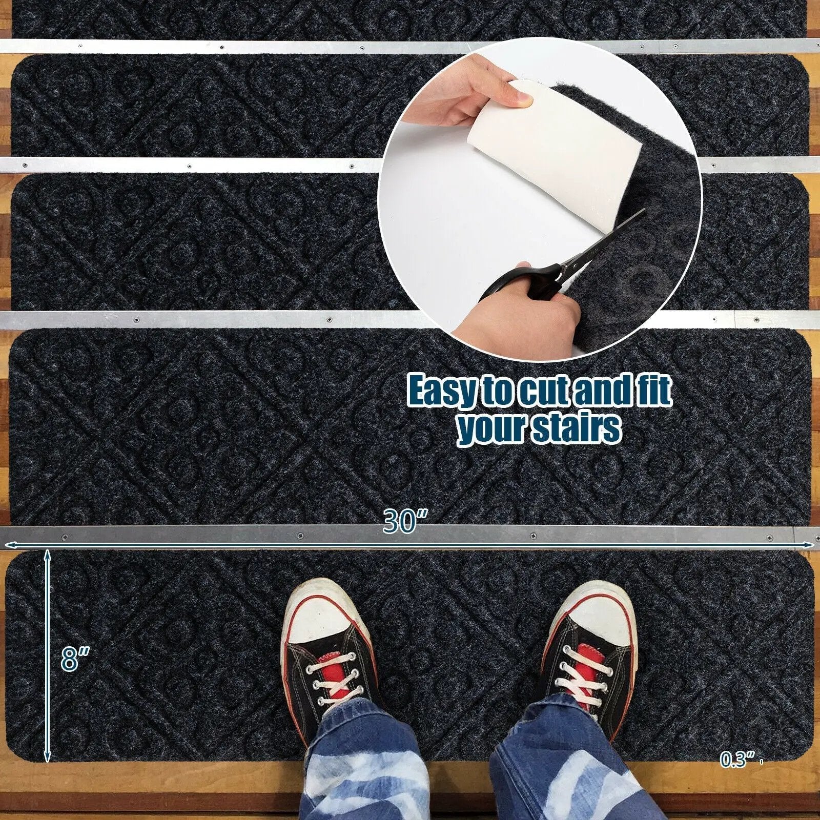 15Pcs Indoor Non-Slip Stair Carpet Mats for Wooden Steps by DirectDeals