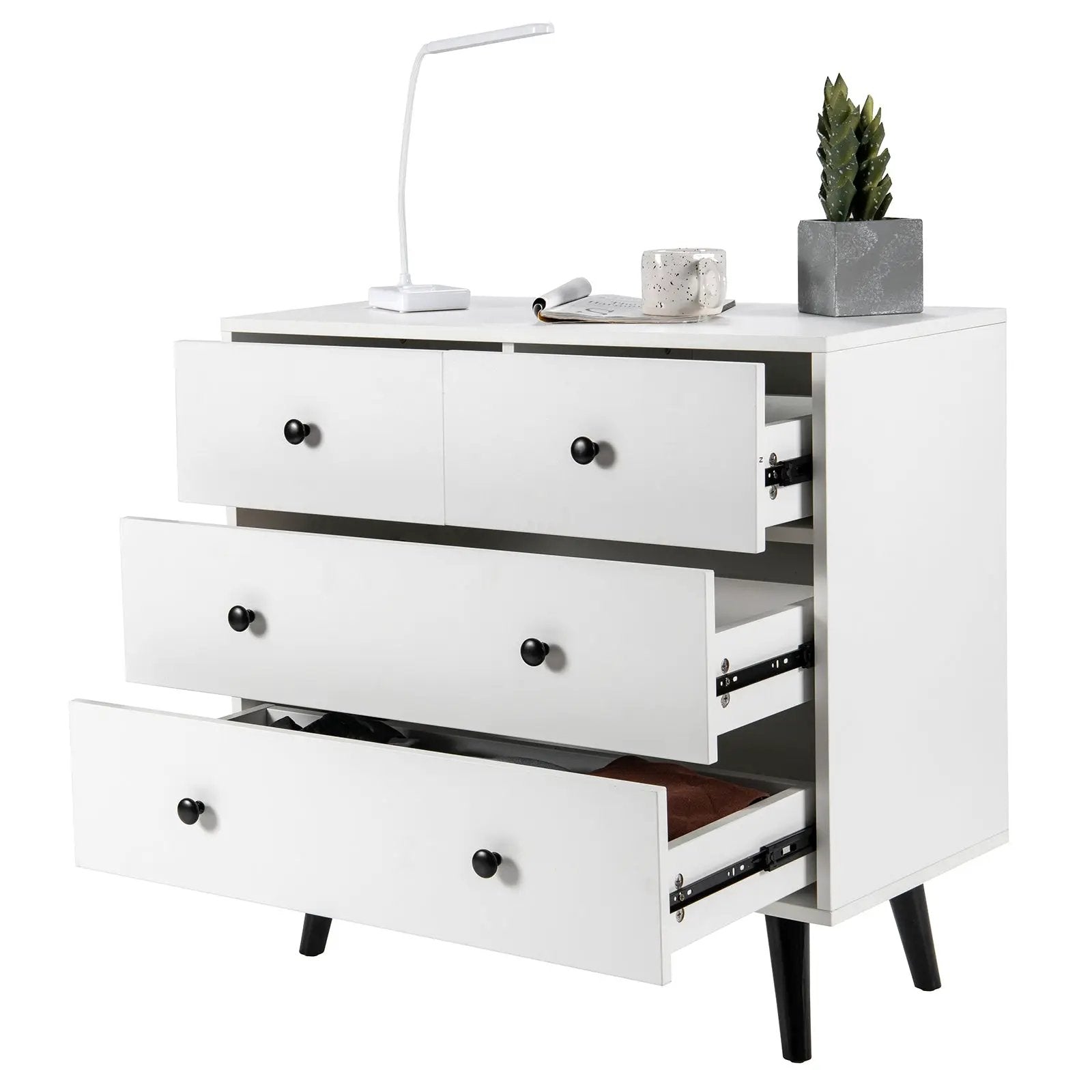 4 Drawers Dresser Chest of Drawers Free Standing Sideboard Cabinet-White by DirectDeals