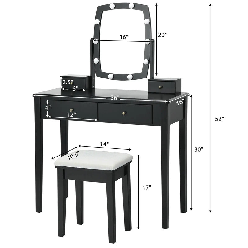 Vanity Table Set with Lighted Mirror for Bedroom and Dressing Room by DirectDeals