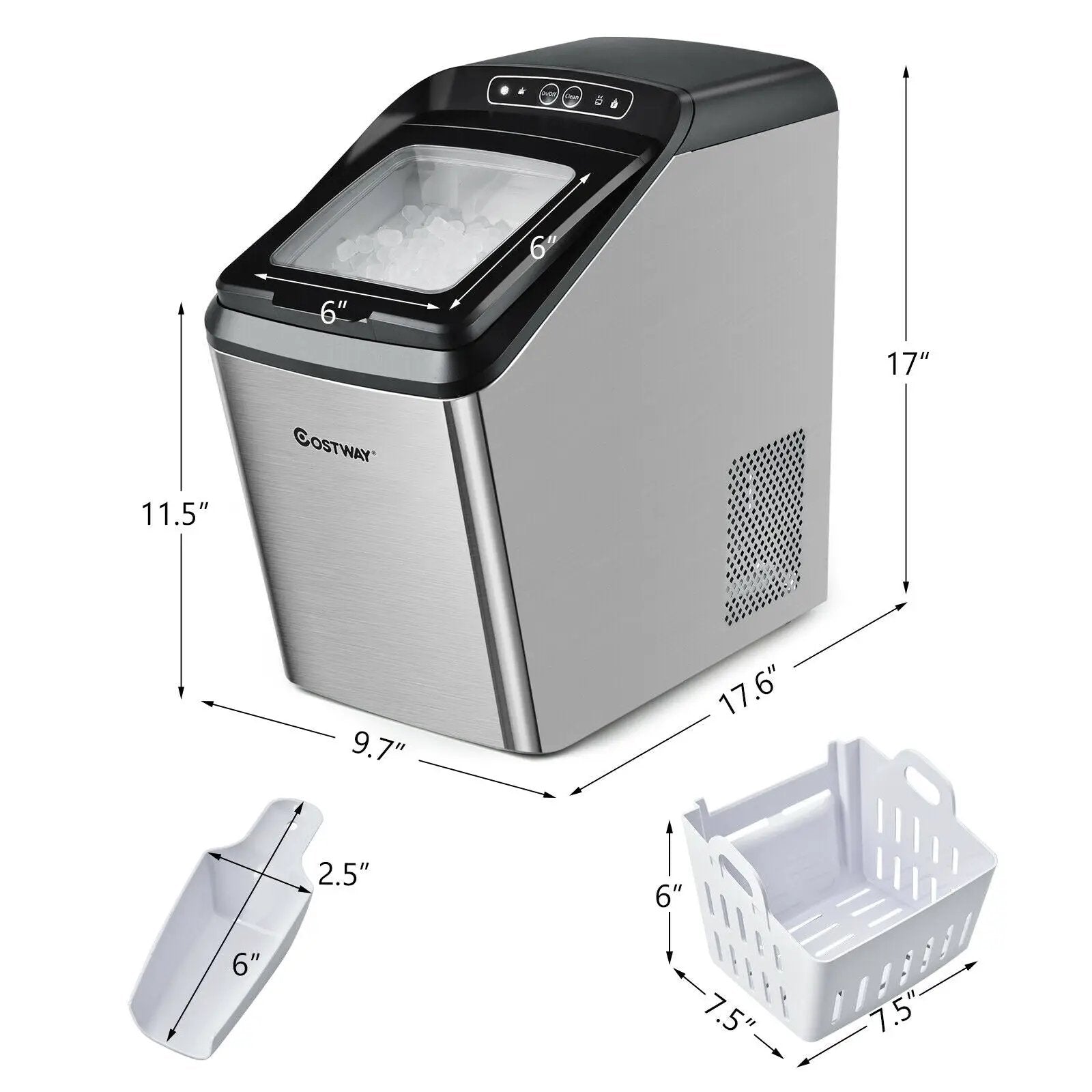 Ice Making Machine with 29 Pounds Pebble Ice per Day-Silver by DirectDeals