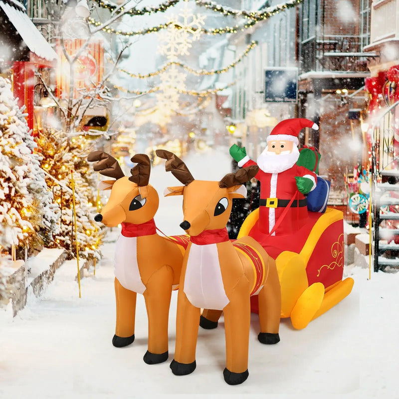 7.5 Feet Waterproof Outdoor Inflatable Santa with Double Deer and Sled by DirectDeals