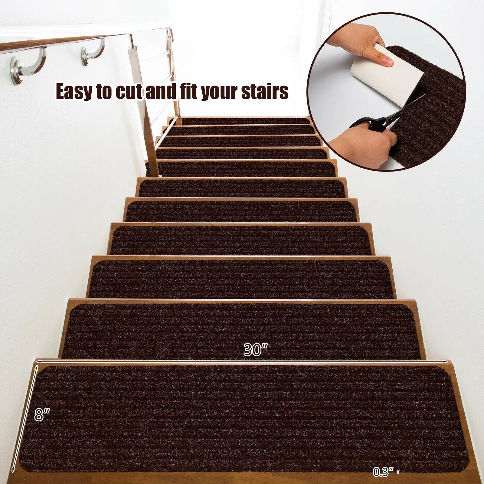 15 Pieces 30 x 8 Inch Slip Resistant Soft Stair Treads Carpet by DirectDeals