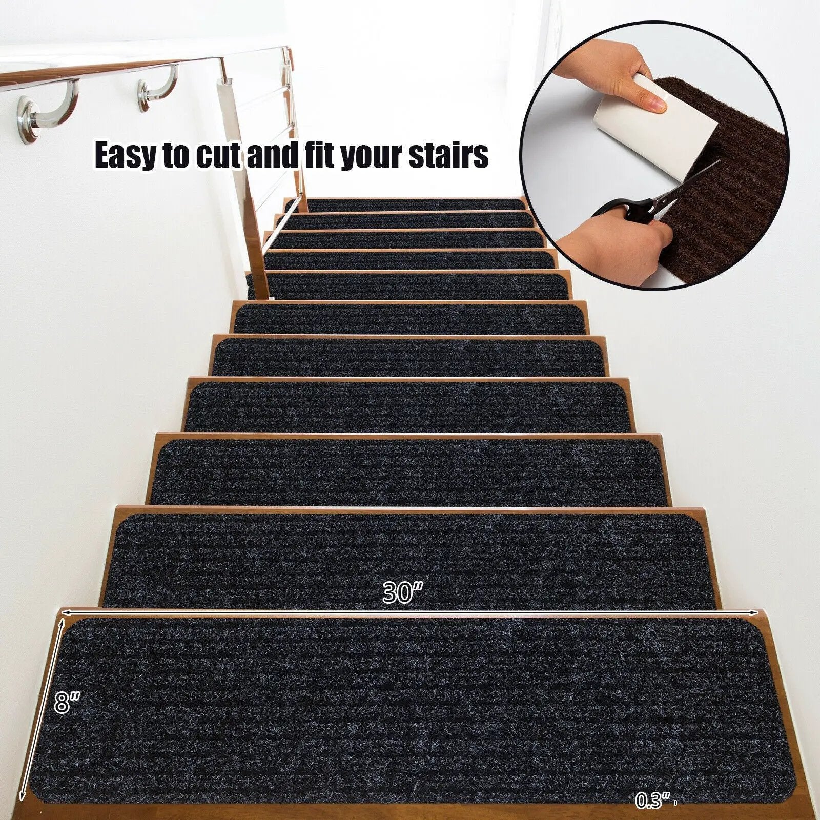15 Pieces 30 x 8 Inch Slip Resistant Soft Stair Treads Carpet by DirectDeals