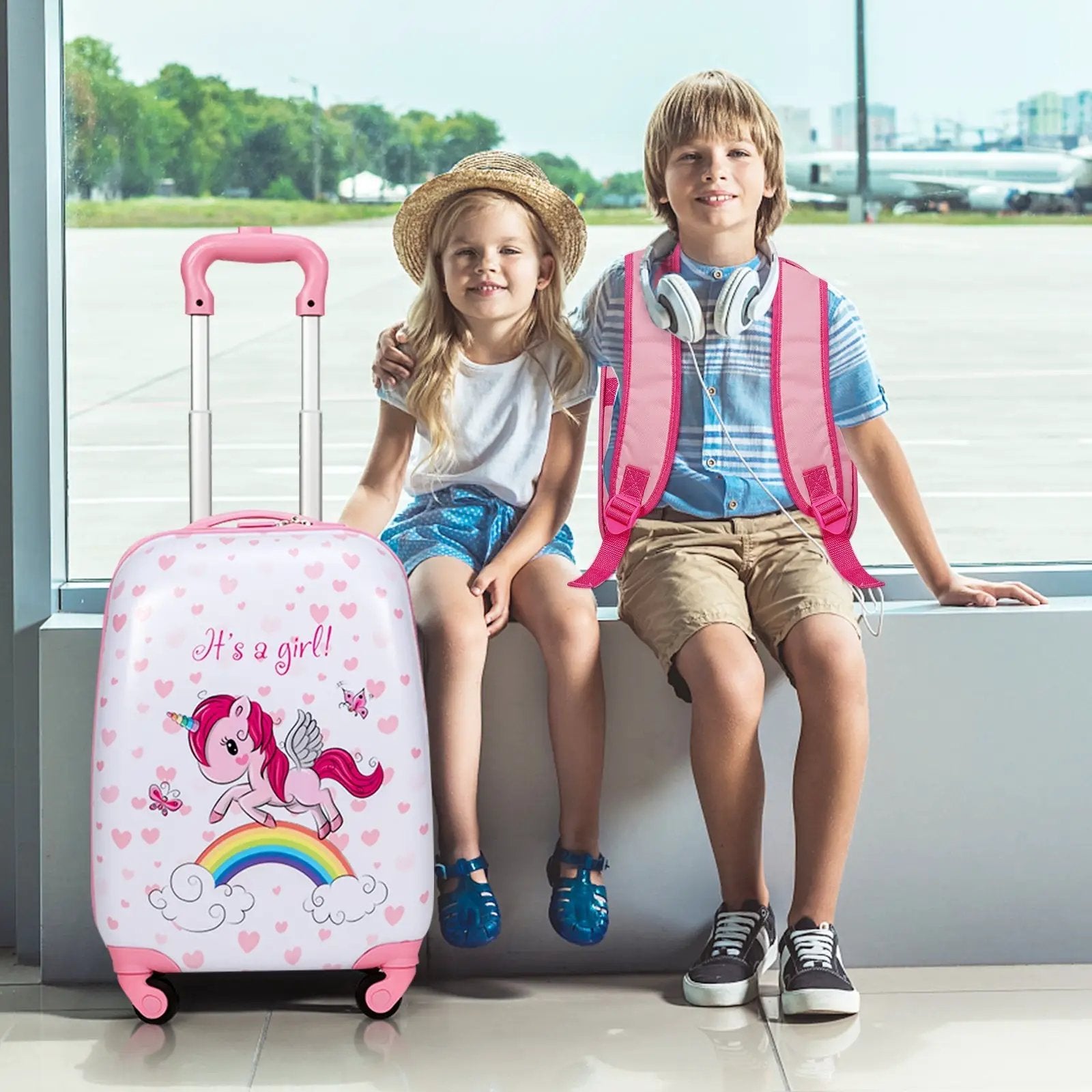 2 Pieces Kids Luggage Set 12 Inch Backpack and 16 Inch Kid Carry on Suitcase with Wheels by DirectDeals