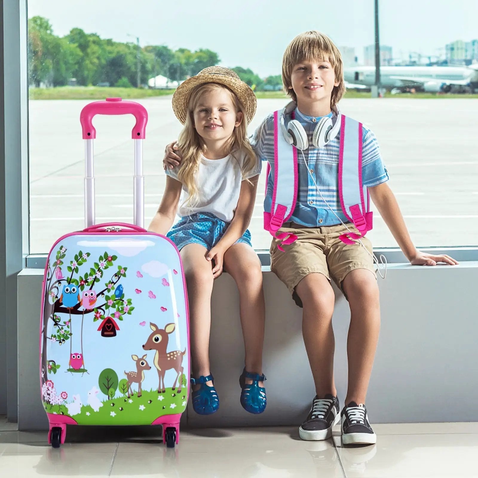 2 Pieces ABS Kids Suitcase Backpack Luggage Set by DirectDeals