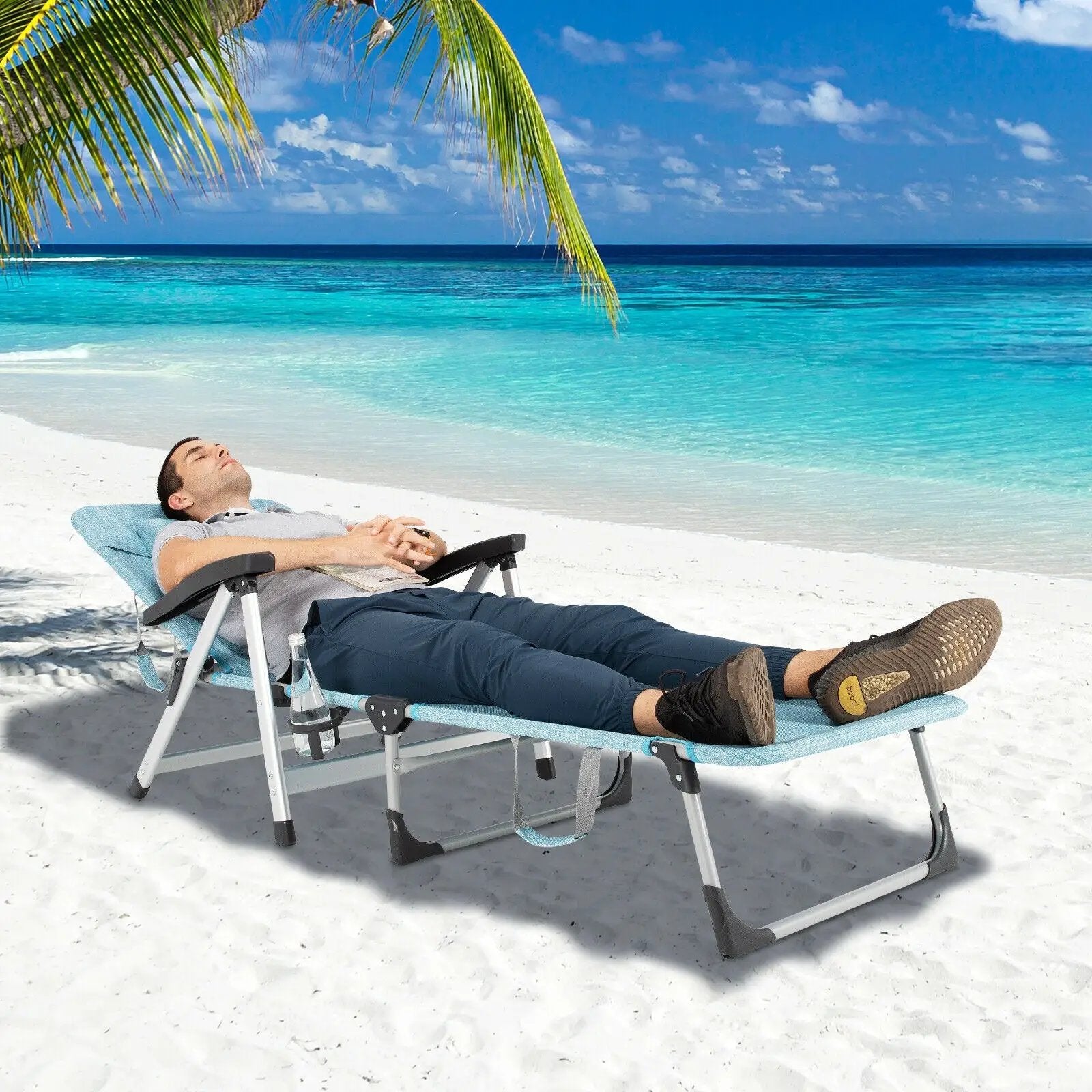 Beach Folding Chaise Lounge Recliner with 7 Adjustable Position by DirectDeals