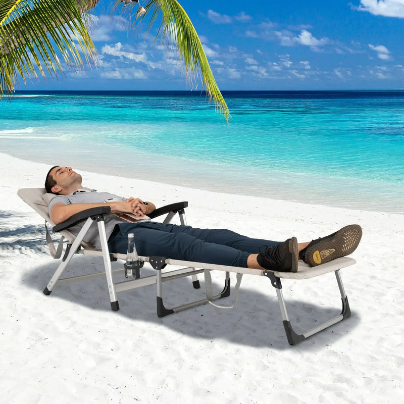 Beach Folding Chaise Lounge Recliner with 7 Adjustable Position by DirectDeals