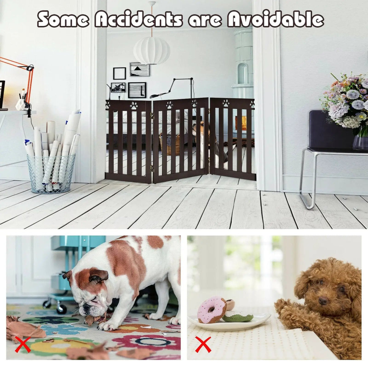 24 Inch Folding Wooden Freestanding Dog Gate with 360¬∞ Flexible Hinge for Pet, photo 5 of 16