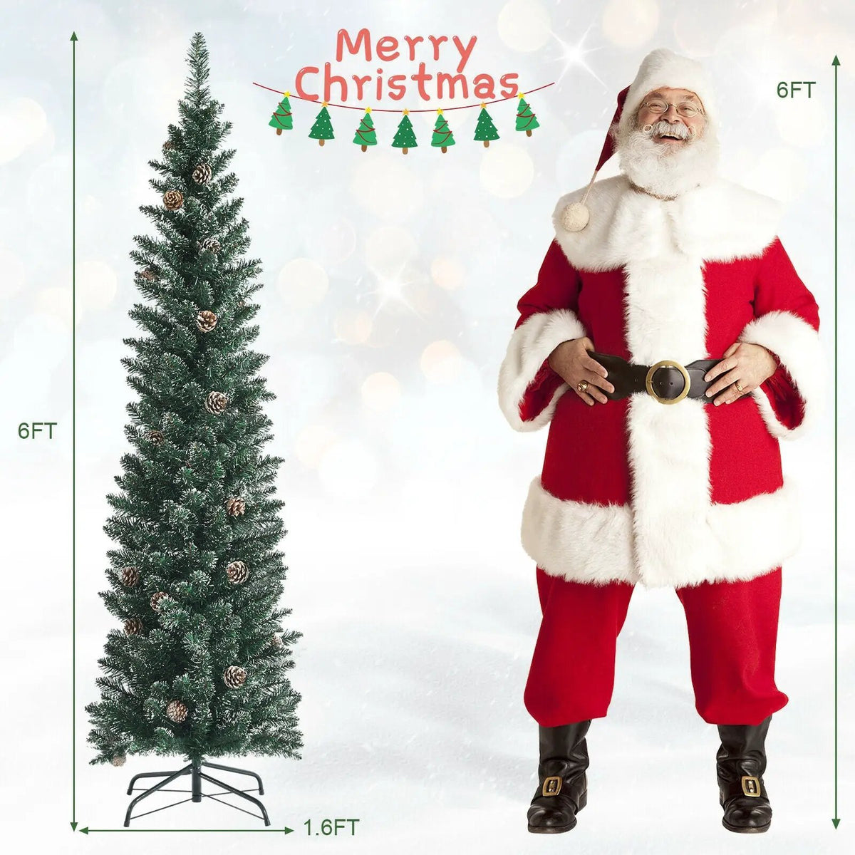 Snowy Artificial Pencil Christmas Tree with Pine Cones, photo 3 of 24