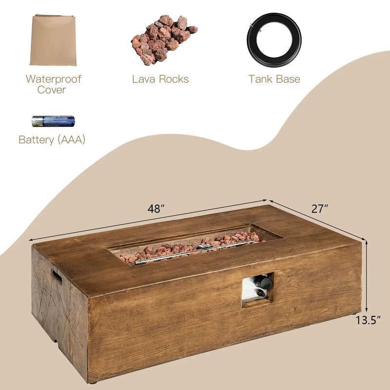 48 x 27 Inch Outdoor Gas Fire Pit Table 50 000 BTU with Lava Rocks and Cover by DirectDeals