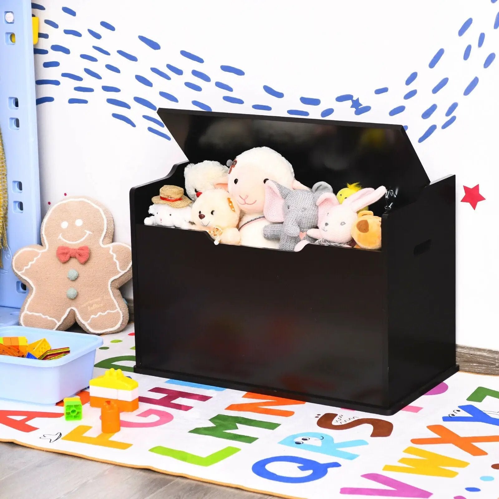 Kids Toy Wooden Flip-top Storage Box Chest Bench with Cushion Hinge by DirectDeals
