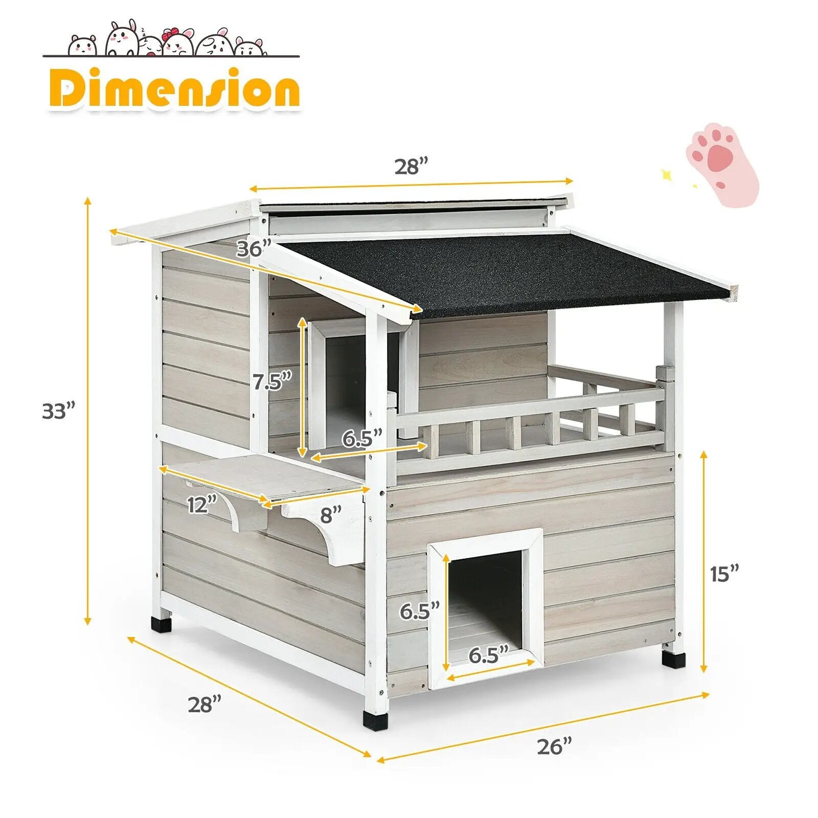 2-Story Wooden Patio Luxurious Cat Shelter House Condo with Large Balcony by DirectDeals