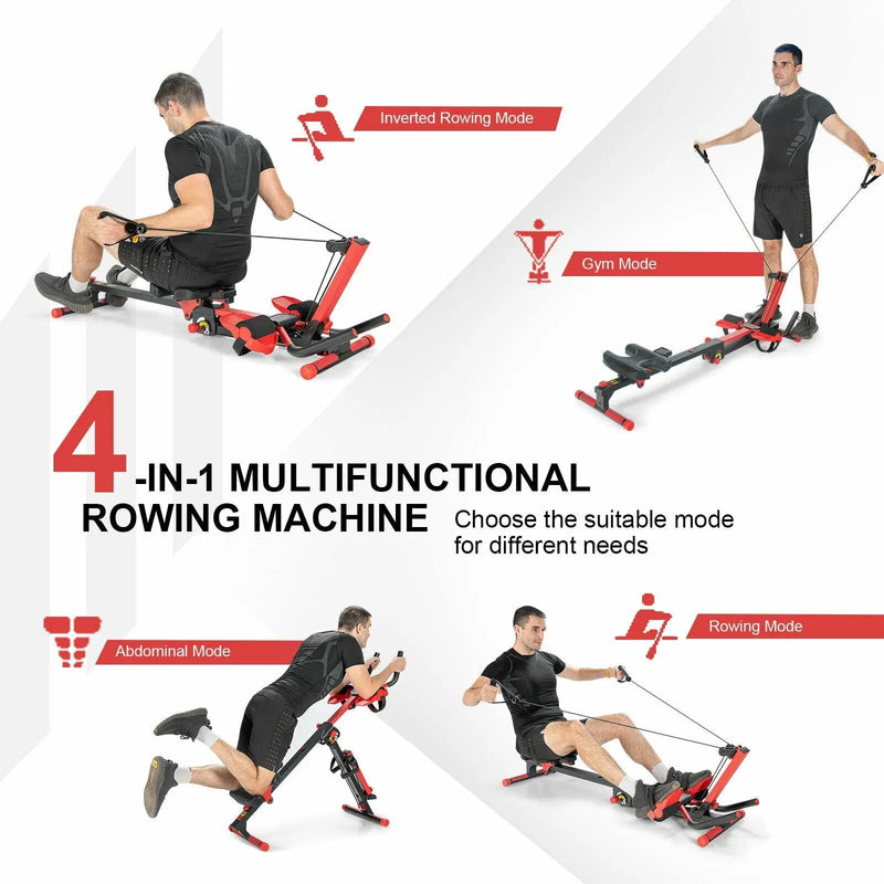 4-in-1 Folding Rowing Machine with Control Panel for Home Gym by DirectDeals