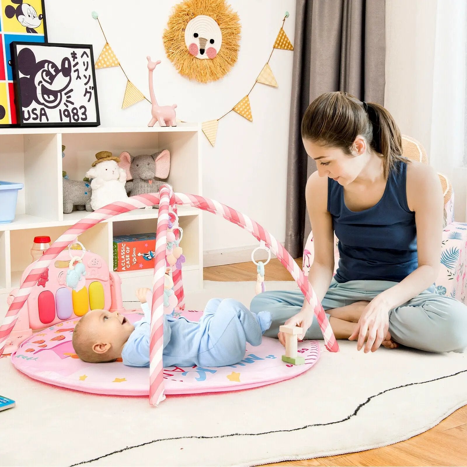 Baby Activity Play Piano Gym Mat with 5 Hanging Sensory Toys by DirectDeals