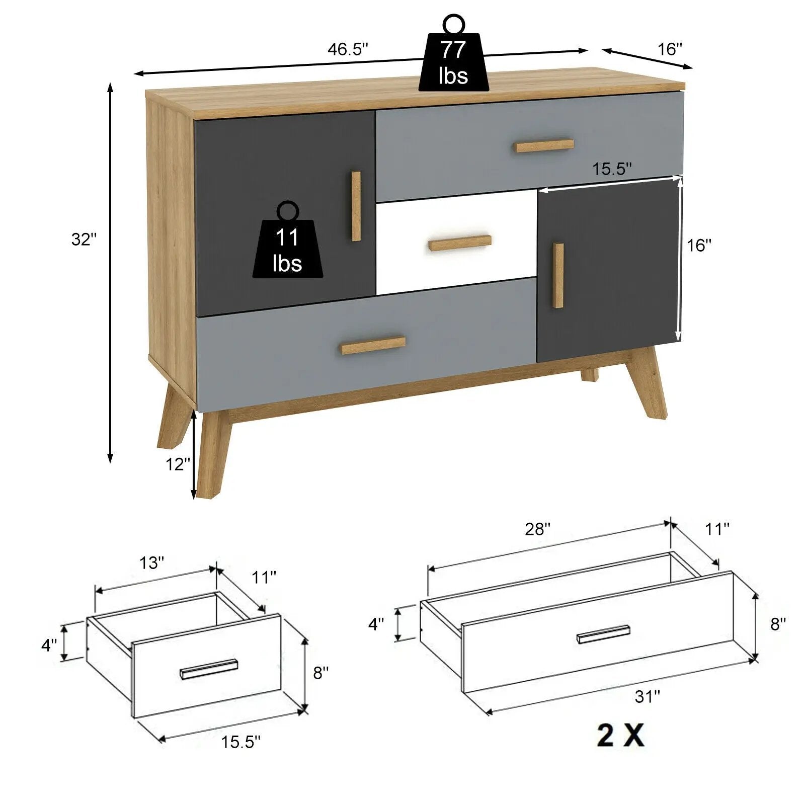 Free-standing Storage Floor Cabinet with 2 Doors and 3 Drawers by DirectDeals