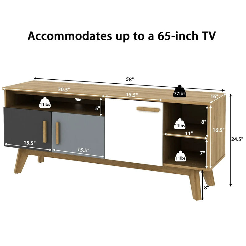 65 Inch TV Stand with 3 Storage Cabinets and 3 Open Shelves for Living Room by DirectDeals