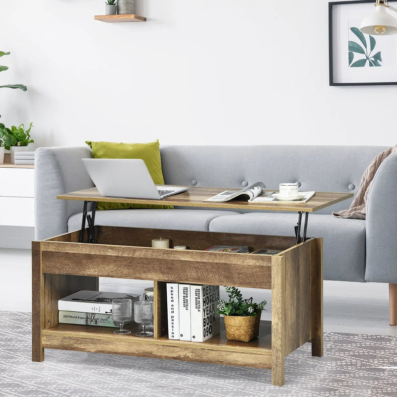 Lift Top Coffee Table with Hidden Storage Compartment and Lower Shelf for Study Room by DirectDeals