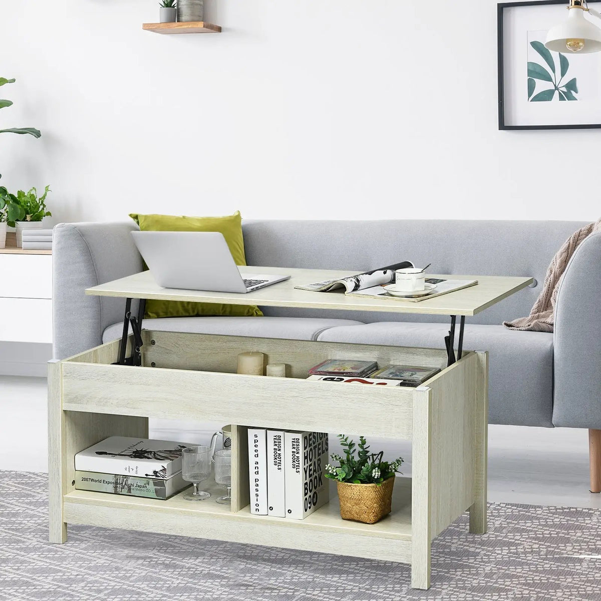 Lift Top Coffee Table with Hidden Storage Compartment and Lower Shelf for Study Room, photo 3 of 24