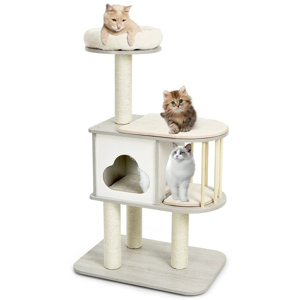 46 Inch Wooden Cat Activity Tree with Platform and Cushions, photo 9 of 9