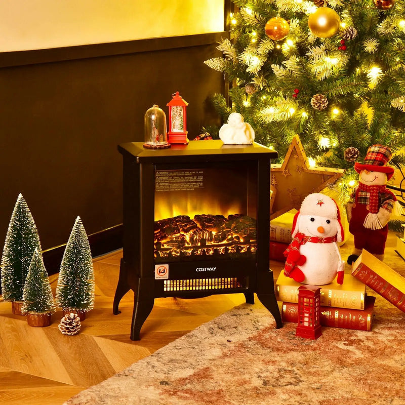 Compact Portable Space Heater with Realistic Flame Effect-Black by DirectDeals
