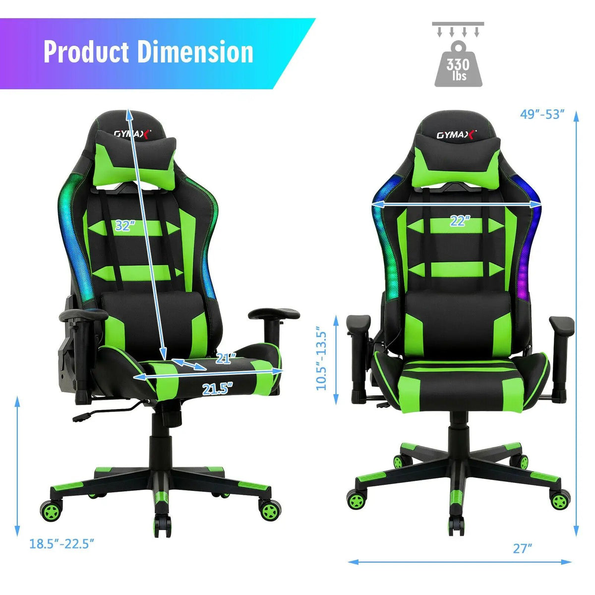 Adjustable Swivel Gaming Chair with LED Lights and Remote, photo 17 of 32