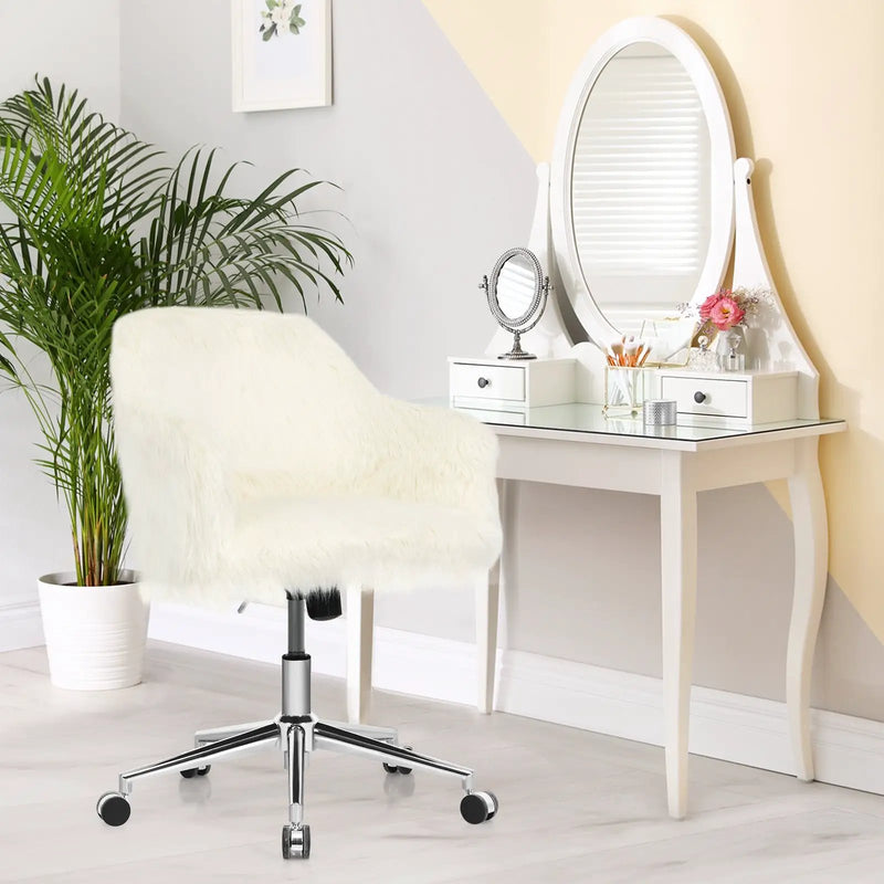 Modern Fluffy Faux Fur Vanity Office Chair for Teens Girls-Beige by DirectDeals