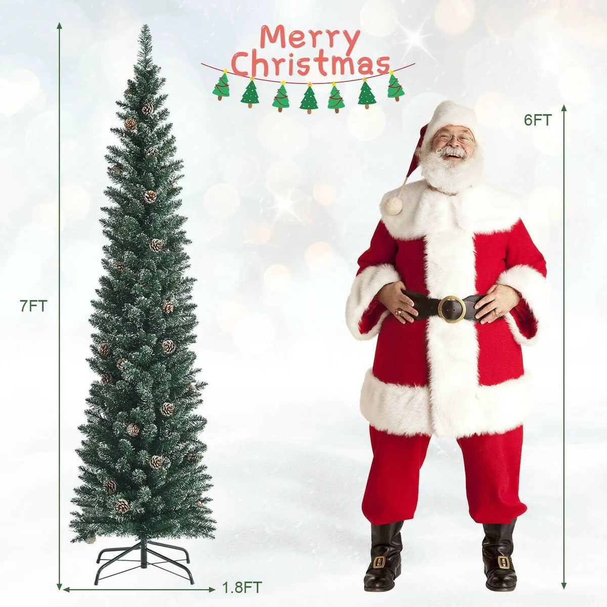 Snowy Artificial Pencil Christmas Tree with Pine Cones, photo 2 of 24