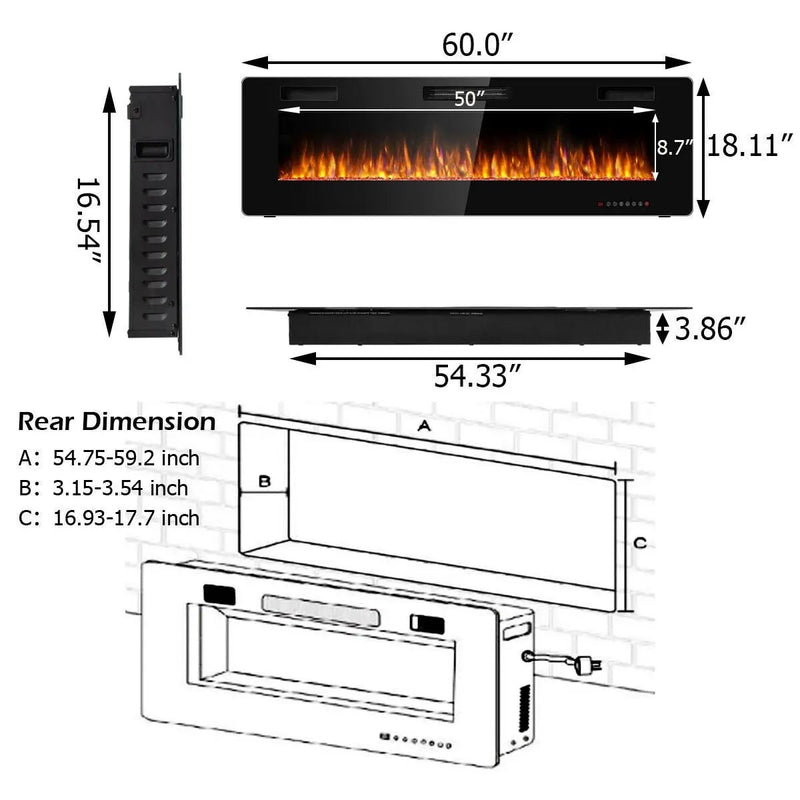60 Inch Ultra Thin Electric Fireplace with 2 Heat Settings by DirectDeals