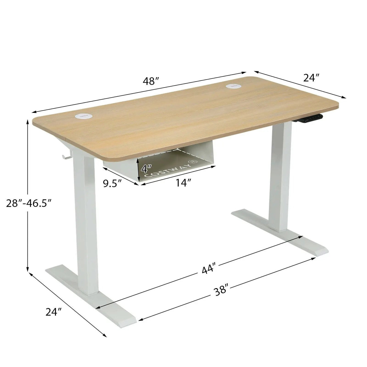 48-Inch Electric Standing Adjustable Desk with Control Panel and USB Port-Natural, photo 5 of 9