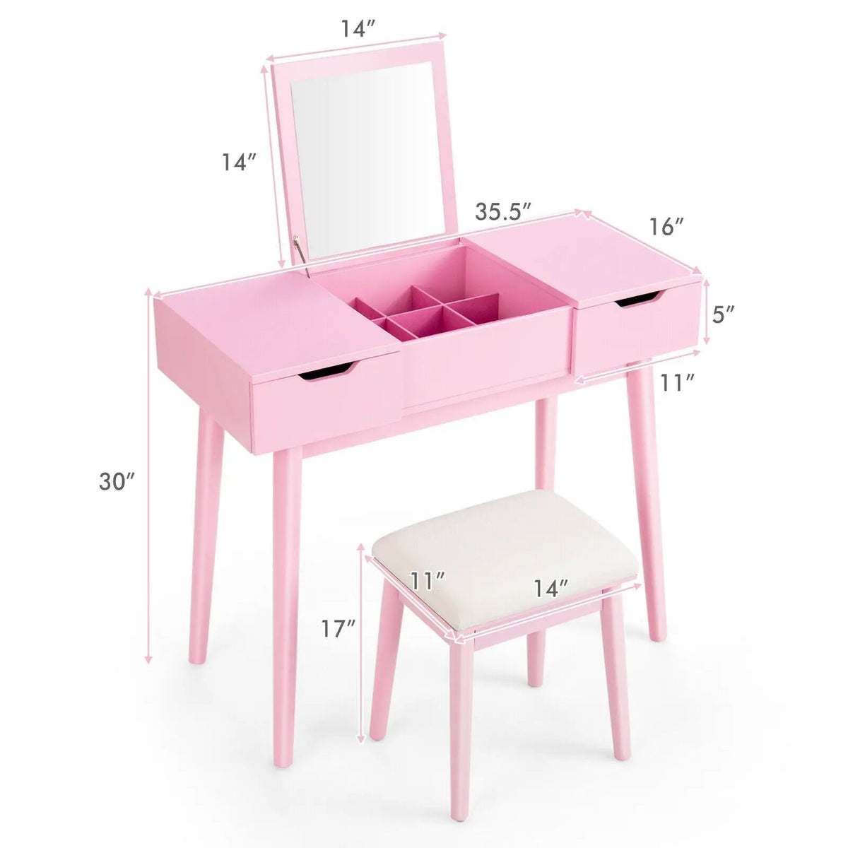 Makeup Vanity Table Set with Flip Top Mirror and 2 Drawers, photo 4 of 9