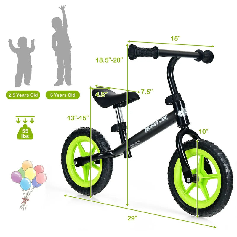 Kids No Pedal Balance Bike with Adjustable Handlebar and Seat-Black by DirectDeals