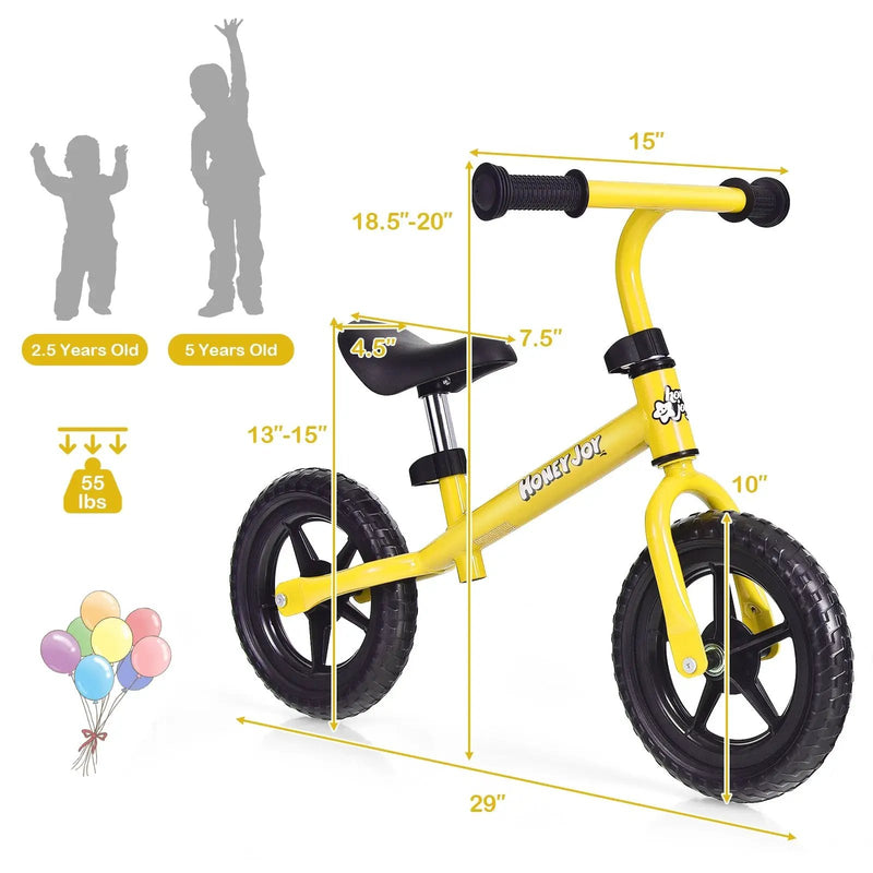 Kids No Pedal Balance Bike with Adjustable Handlebar and Seat-Yellow by DirectDeals