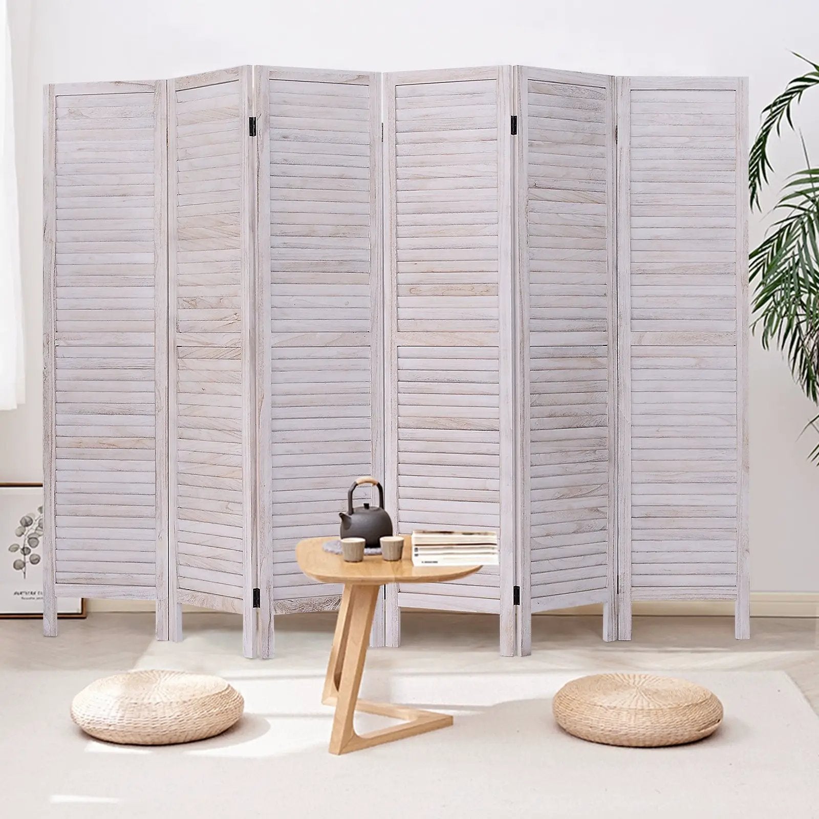 6 Panels Classic Venetian Wooden Slat Room Screen-White by DirectDeals