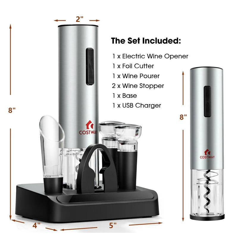 6-in-1 Electric Wine Bottle Opener Set with Foil Cutter by DirectDeals