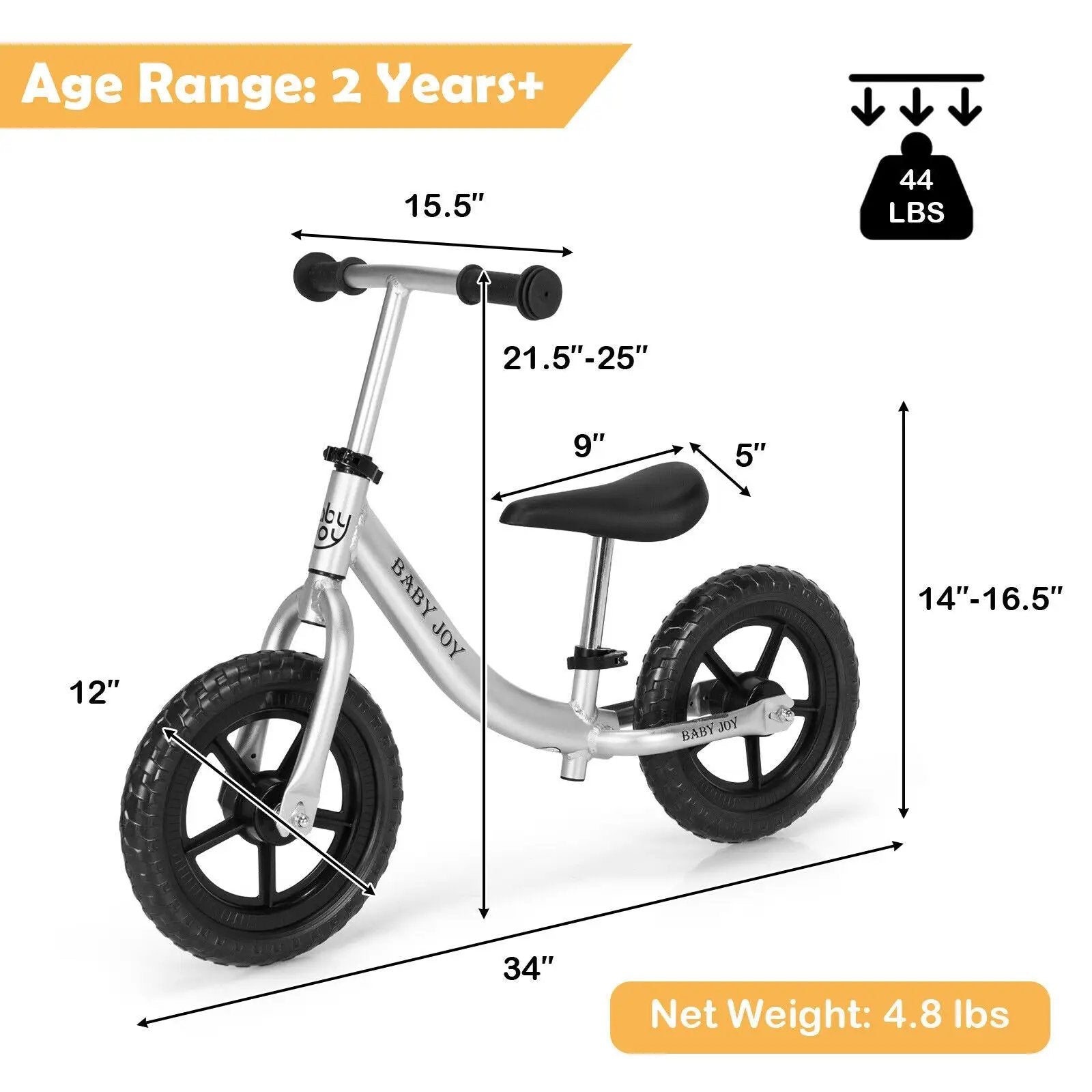 Aluminum Adjustable No Pedal Balance Bike for Kids-Black by DirectDeals