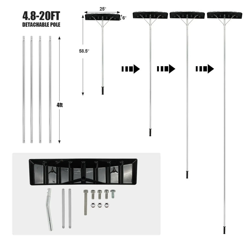 20 Feet Extendable Aluminum Snow Roof Rake with Anti-slip Handle by DirectDeals