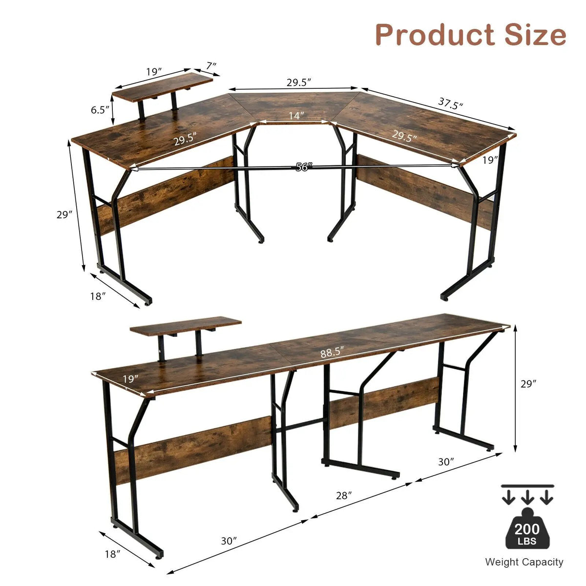88.5 Inch L Shaped Reversible Computer Desk Table with Monitor Stand, photo 11 of 24