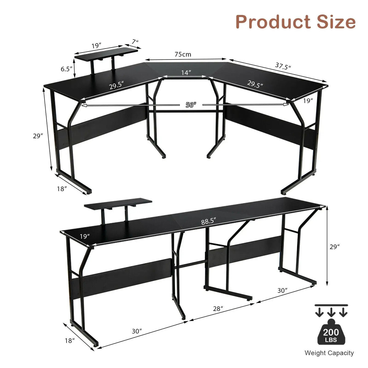 88.5 Inch L Shaped Reversible Computer Desk Table with Monitor Stand, photo 10 of 24