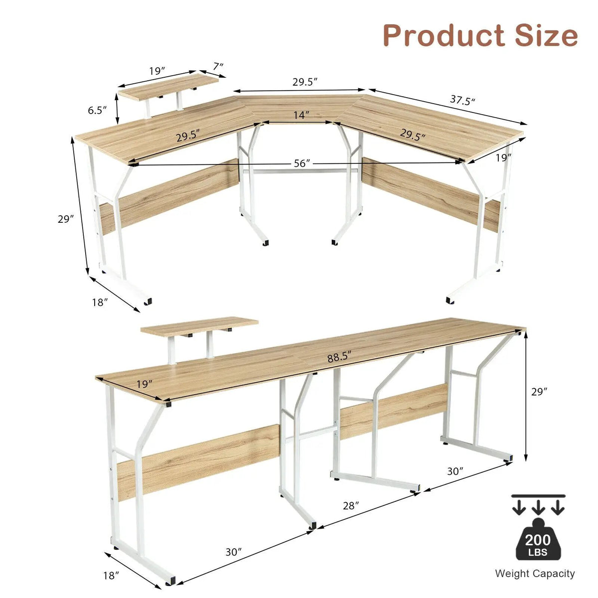 88.5 Inch L Shaped Reversible Computer Desk Table with Monitor Stand, photo 12 of 24