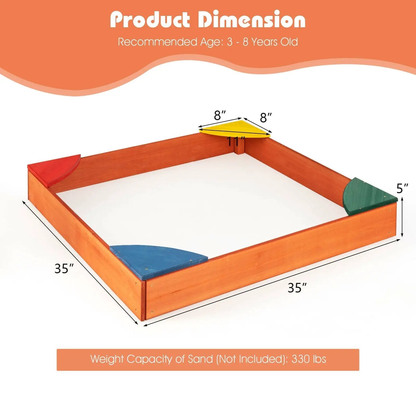 Kids Outdoor Wooden Backyard Sandbox with Built-in Corner Seating by DirectDeals