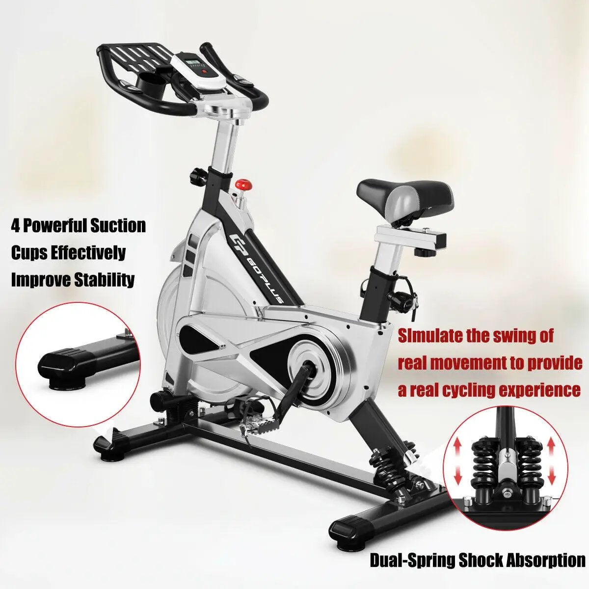 Stationary Silent Belt Adjustable Exercise Bike with Phone Holder and Electronic Display, photo 13 of 16
