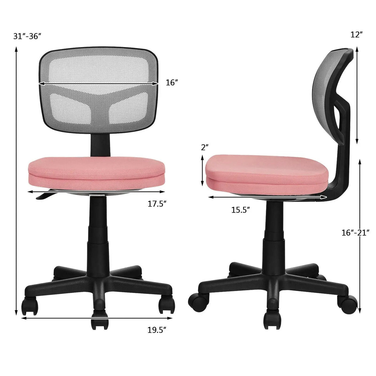 Armless Computer Chair with Height Adjustment and Breathable Mesh for Home Office, photo 16 of 40