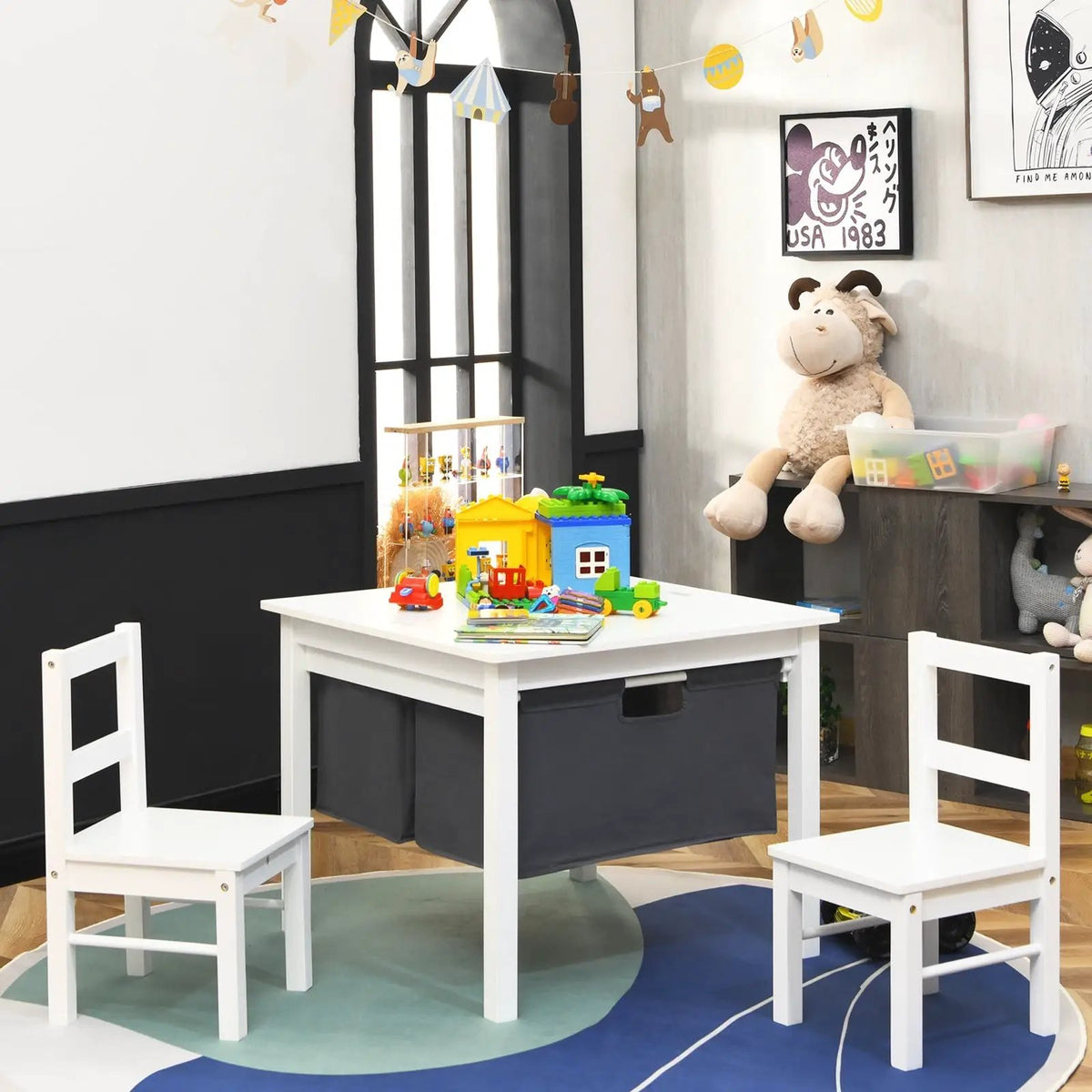 2-in-1 Kids Activity Table and 2 Chairs Set with Storage Building Block Table, photo 2 of 16