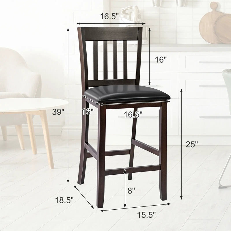 25 Inches Set of 2 Bar Stools with Rubber Wood Legs by DirectDeals